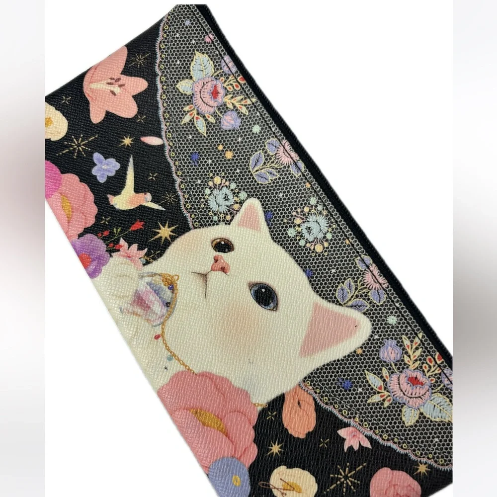 Adorable vegan leather rainbow cat wristlet full zipper with harness loop
